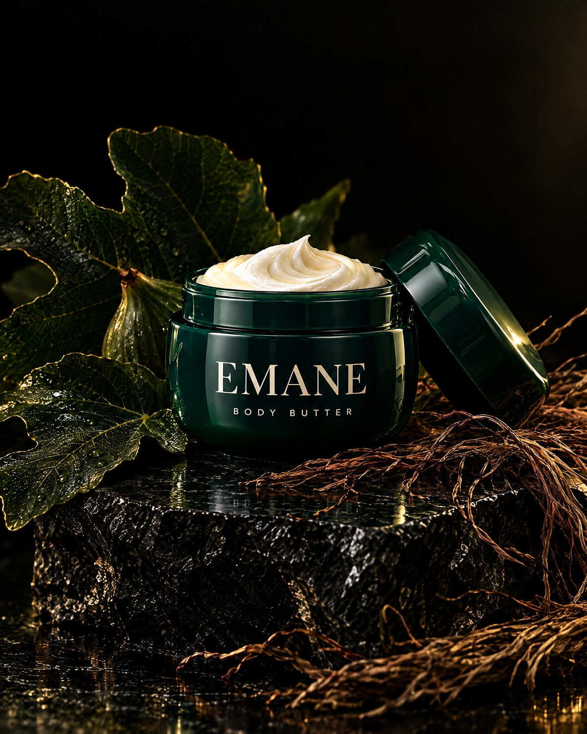 EMANE Green Mind open jar with green leaves
