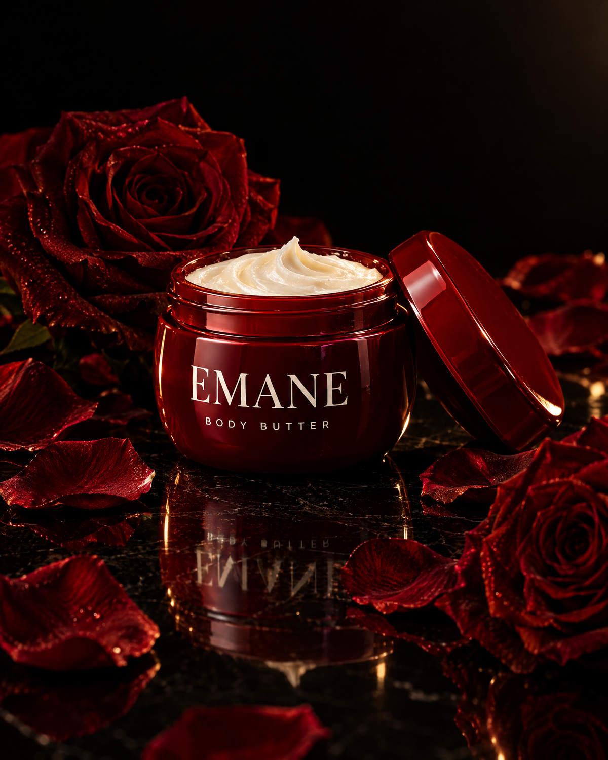 EMANE Red Heart open jar with red roses